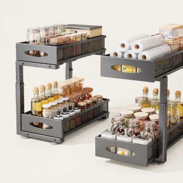The Kindra Slide-Out Two-Tier Cabinet Storage Rack