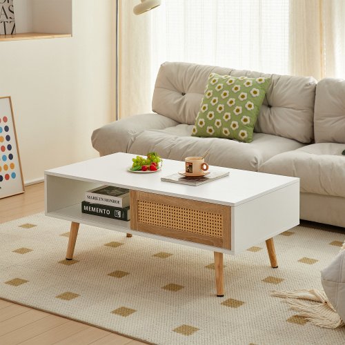 The Kindra Rattan Coffee Table with Sliding Storage