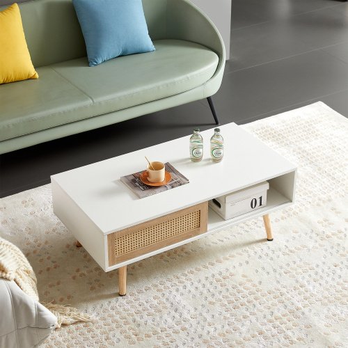 The Kindra Rattan Coffee Table with Sliding Storage